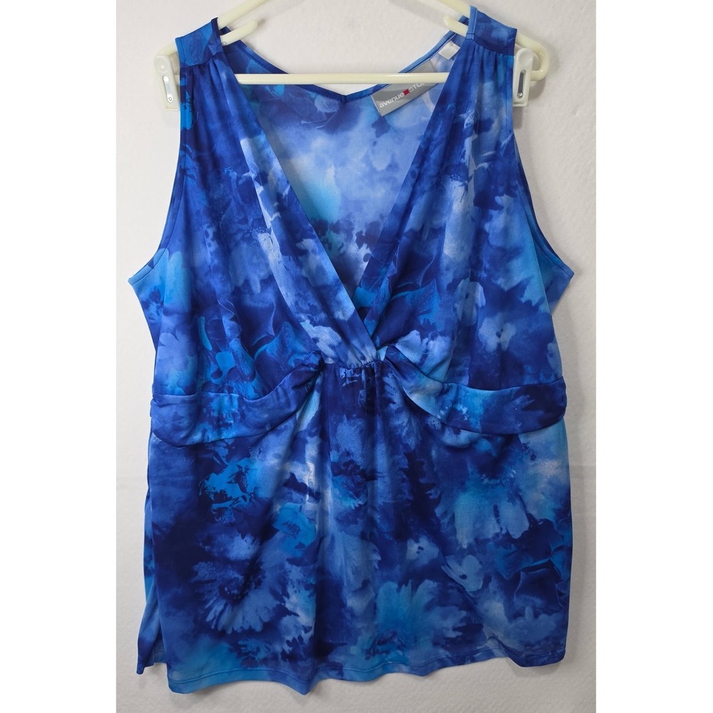 Avenue Studio Blue Floral V-Neck Empire Waist Sleeveless Top 26/28 NWT